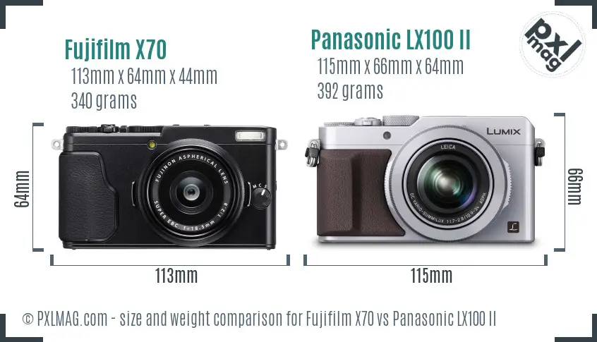 Fujifilm X70 vs Panasonic LX100 II size comparison