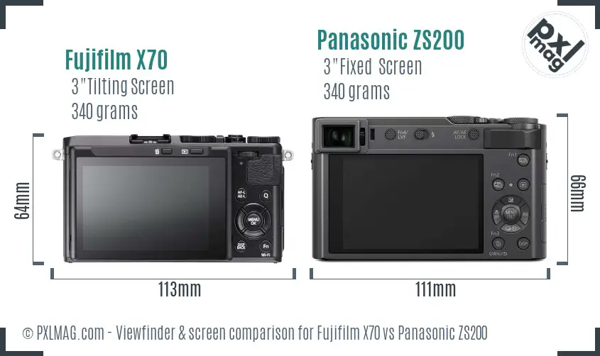 Fujifilm X70 vs Panasonic ZS200 Screen and Viewfinder comparison