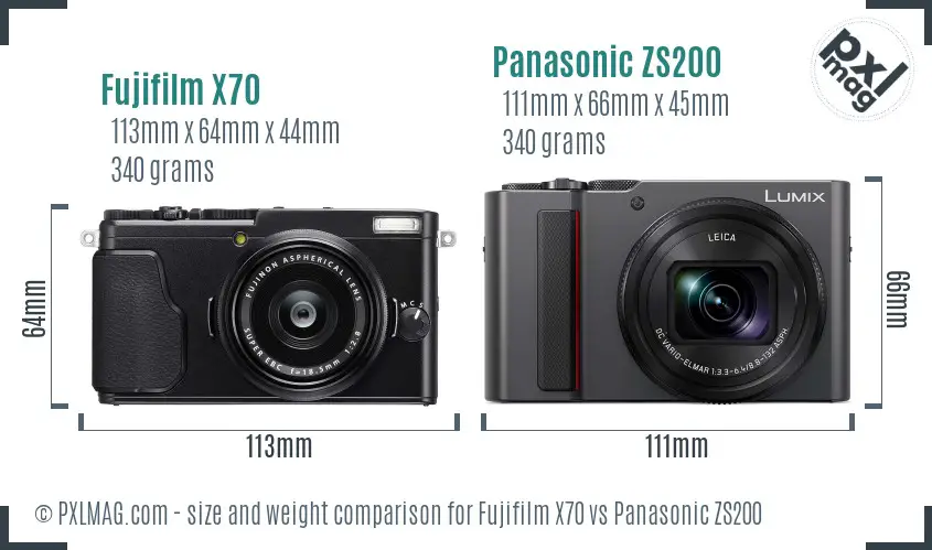 Fujifilm X70 vs Panasonic ZS200 size comparison