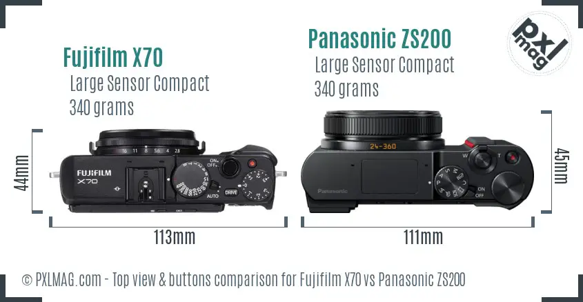 Fujifilm X70 vs Panasonic ZS200 top view buttons comparison