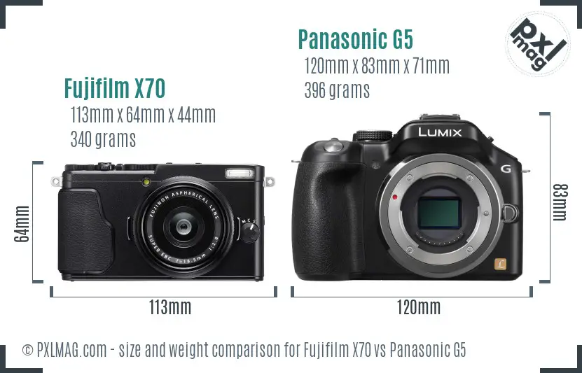 Fujifilm X70 vs Panasonic G5 size comparison