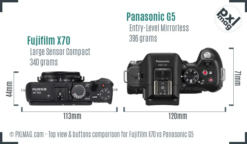 Fujifilm X70 vs Panasonic G5 top view buttons comparison