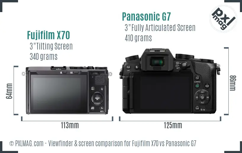 Fujifilm X70 vs Panasonic G7 Screen and Viewfinder comparison