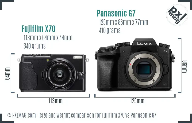 Fujifilm X70 vs Panasonic G7 size comparison