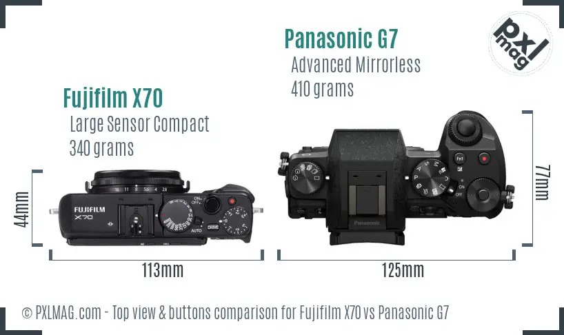 Fujifilm X70 vs Panasonic G7 top view buttons comparison