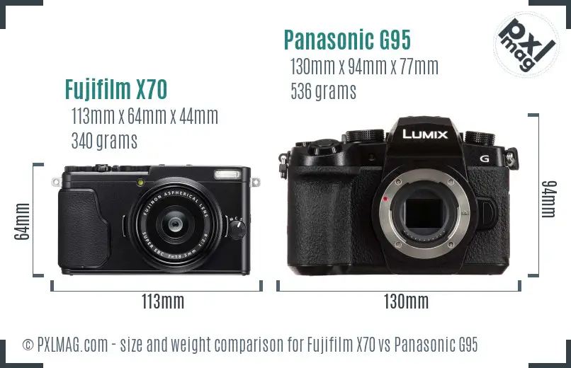Fujifilm X70 vs Panasonic G95 size comparison