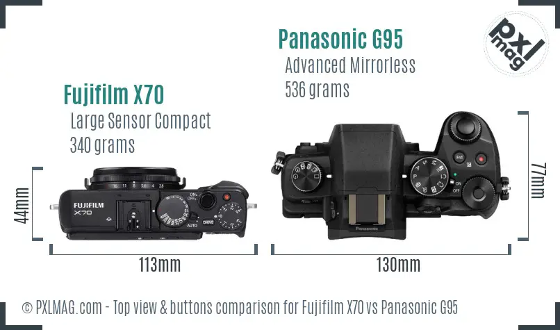 Fujifilm X70 vs Panasonic G95 top view buttons comparison