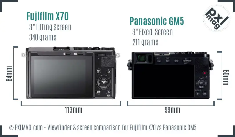 Fujifilm X70 vs Panasonic GM5 Screen and Viewfinder comparison