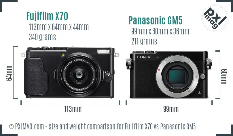 Fujifilm X70 vs Panasonic GM5 size comparison