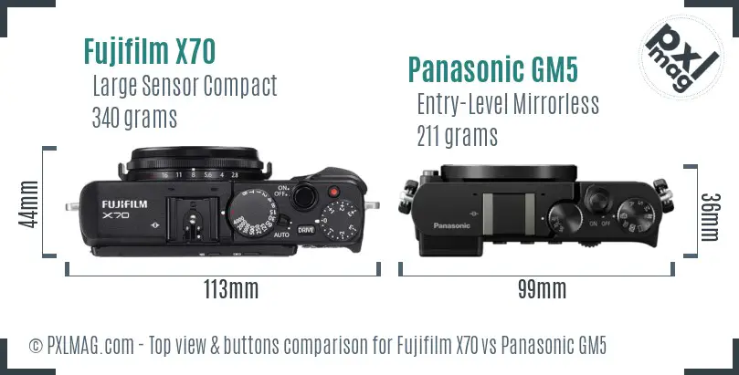 Fujifilm X70 vs Panasonic GM5 top view buttons comparison