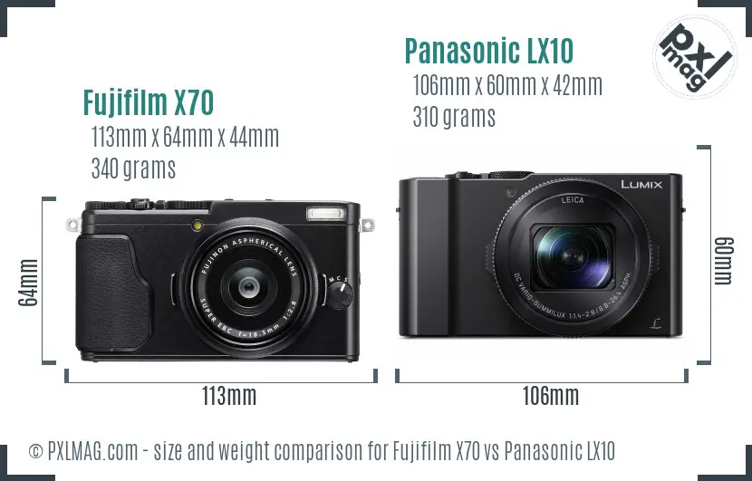 Fujifilm X70 vs Panasonic LX10 size comparison