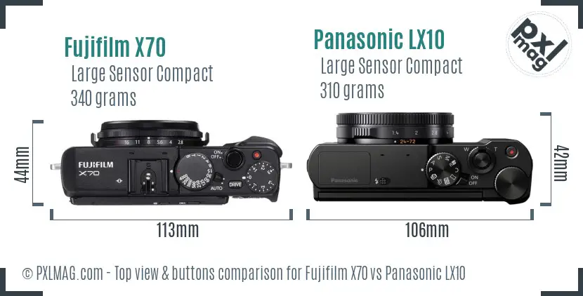 Fujifilm X70 vs Panasonic LX10 top view buttons comparison