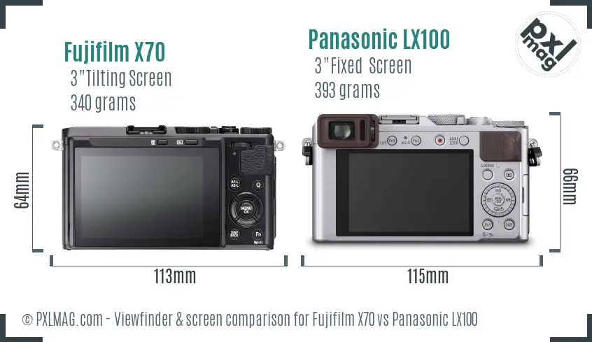 Fujifilm X70 vs Panasonic LX100 Screen and Viewfinder comparison