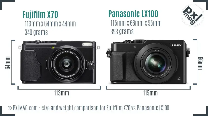 Fujifilm X70 vs Panasonic LX100 size comparison