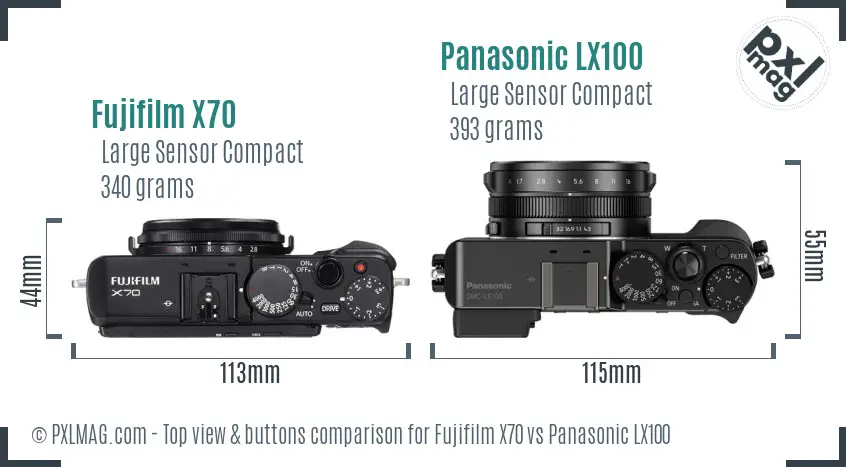 Fujifilm X70 vs Panasonic LX100 top view buttons comparison