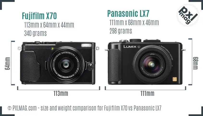 Fujifilm X70 vs Panasonic LX7 size comparison