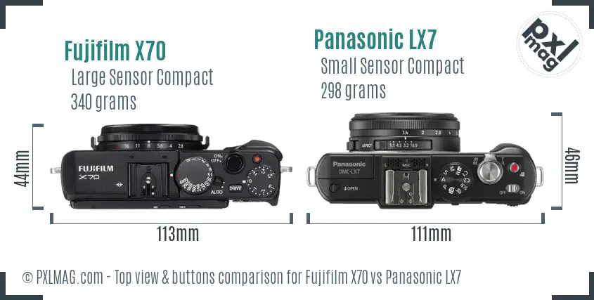 Fujifilm X70 vs Panasonic LX7 top view buttons comparison