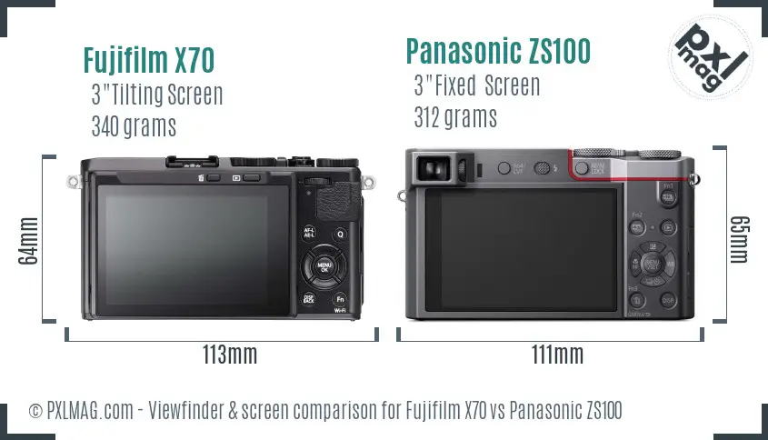 Fujifilm X70 vs Panasonic ZS100 Screen and Viewfinder comparison