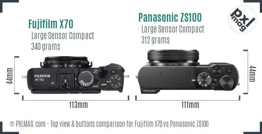 Fujifilm X70 vs Panasonic ZS100 top view buttons comparison