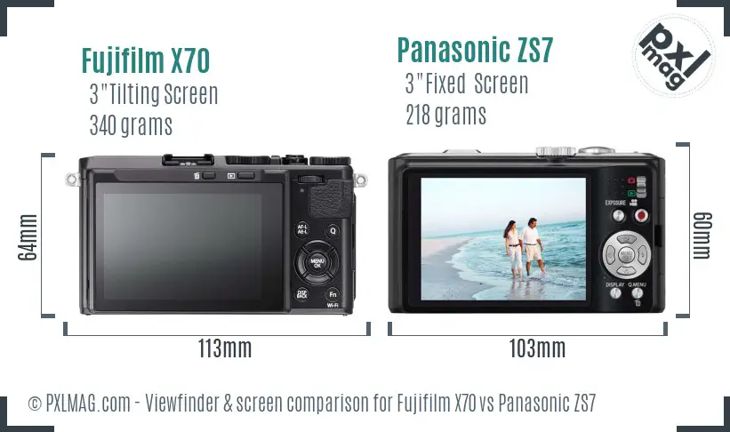 Fujifilm X70 vs Panasonic ZS7 Screen and Viewfinder comparison