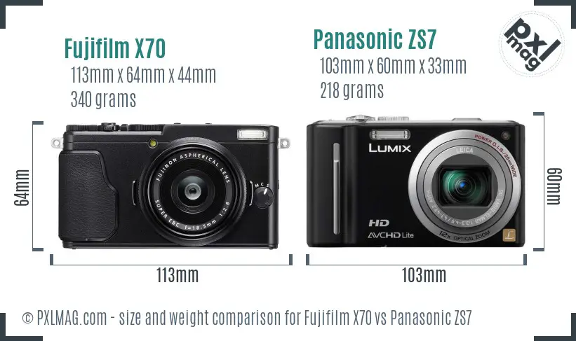 Fujifilm X70 vs Panasonic ZS7 size comparison