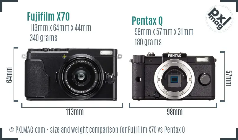 Fujifilm X70 vs Pentax Q size comparison
