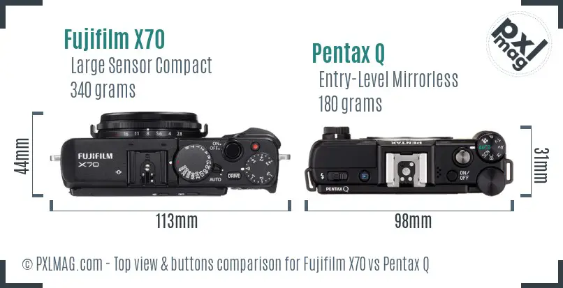 Fujifilm X70 vs Pentax Q top view buttons comparison