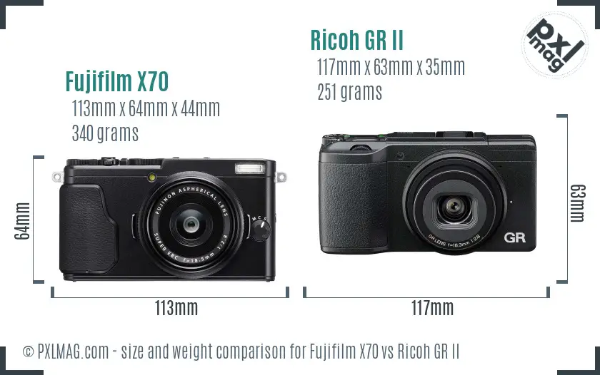 Fujifilm X70 vs Ricoh GR II size comparison