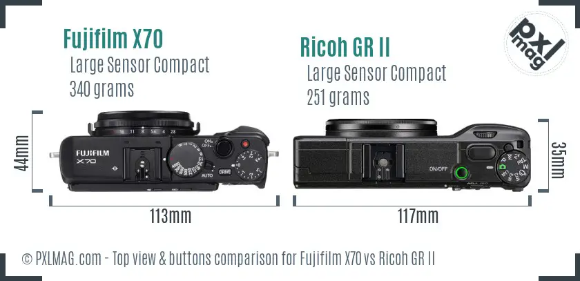 Fujifilm X70 vs Ricoh GR II top view buttons comparison