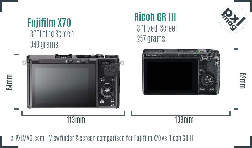 Fujifilm X70 vs Ricoh GR III Screen and Viewfinder comparison