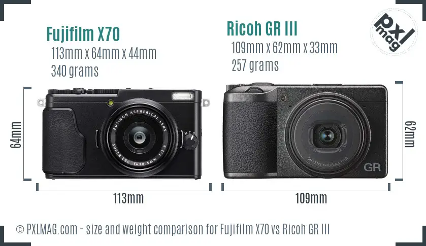 Fujifilm X70 vs Ricoh GR III size comparison