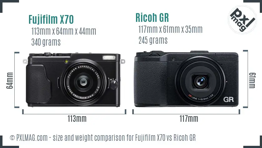 Fujifilm X70 vs Ricoh GR size comparison