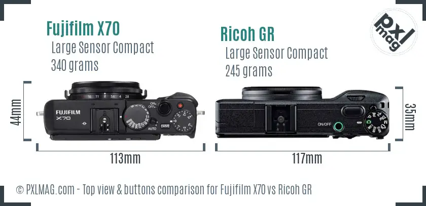 Fujifilm X70 vs Ricoh GR top view buttons comparison