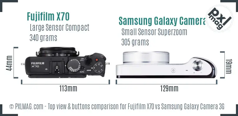 Fujifilm X70 vs Samsung Galaxy Camera 3G top view buttons comparison