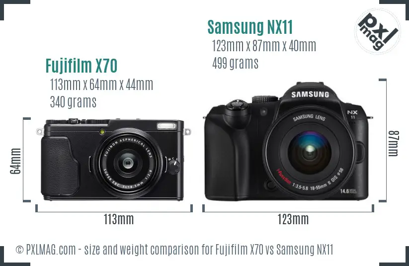 Fujifilm X70 vs Samsung NX11 size comparison