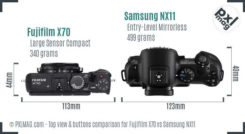 Fujifilm X70 vs Samsung NX11 top view buttons comparison