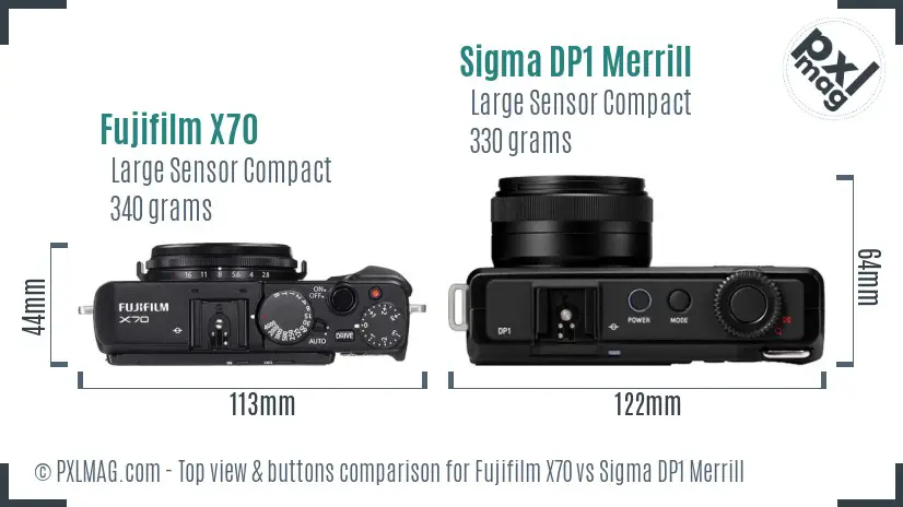 Fujifilm X70 vs Sigma DP1 Merrill top view buttons comparison