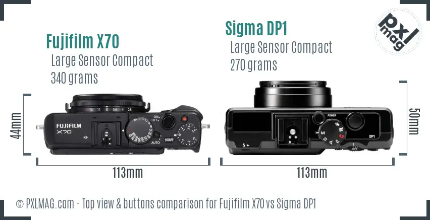 Fujifilm X70 vs Sigma DP1 top view buttons comparison