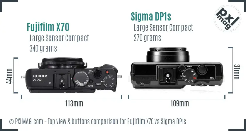 Fujifilm X70 vs Sigma DP1s top view buttons comparison
