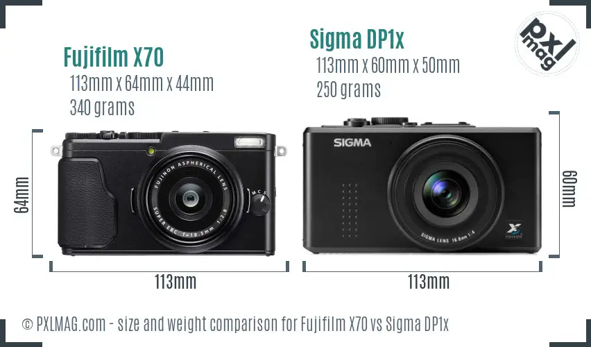Fujifilm X70 vs Sigma DP1x size comparison