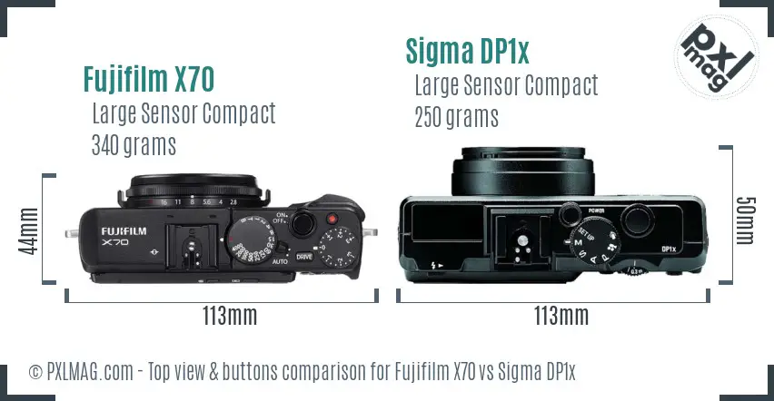 Fujifilm X70 vs Sigma DP1x top view buttons comparison