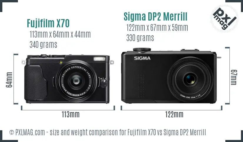 Fujifilm X70 vs Sigma DP2 Merrill size comparison