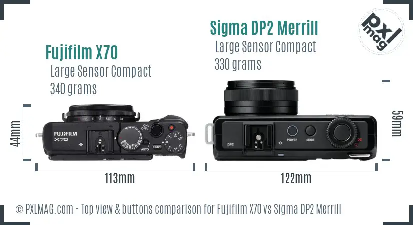 Fujifilm X70 vs Sigma DP2 Merrill top view buttons comparison