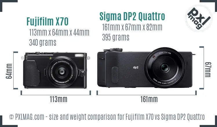 Fujifilm X70 vs Sigma DP2 Quattro size comparison