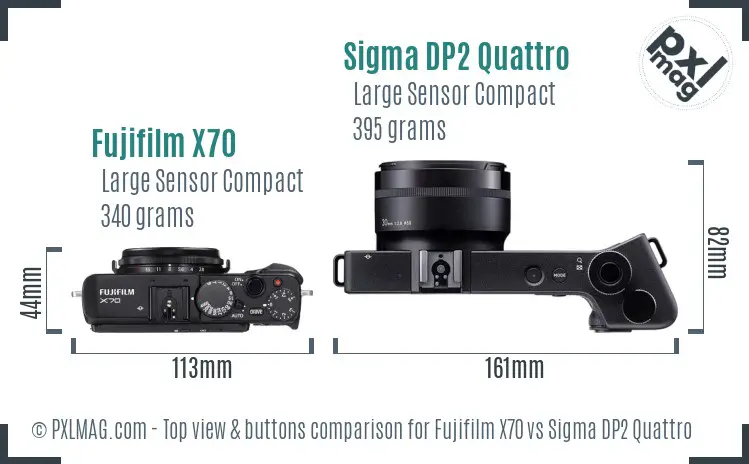 Fujifilm X70 vs Sigma DP2 Quattro top view buttons comparison