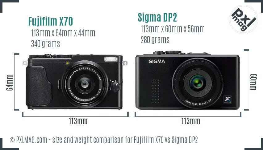 Fujifilm X70 vs Sigma DP2 size comparison
