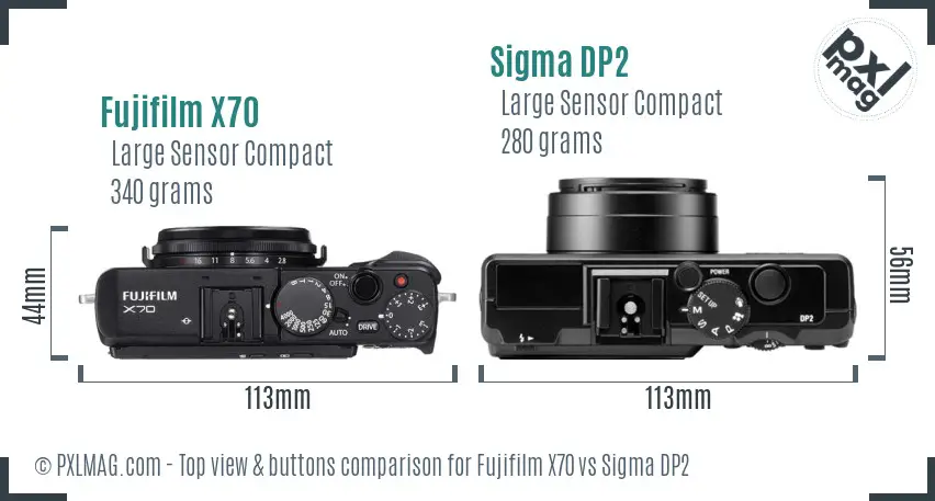 Fujifilm X70 vs Sigma DP2 top view buttons comparison