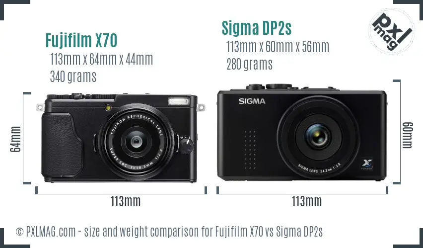 Fujifilm X70 vs Sigma DP2s size comparison