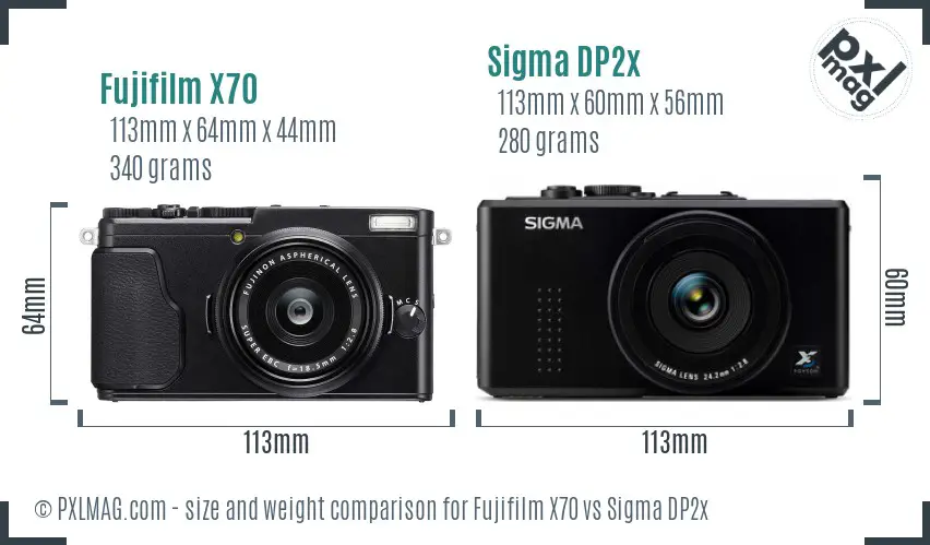 Fujifilm X70 vs Sigma DP2x size comparison