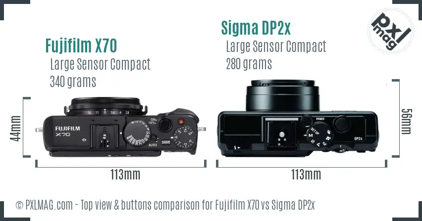 Fujifilm X70 vs Sigma DP2x top view buttons comparison